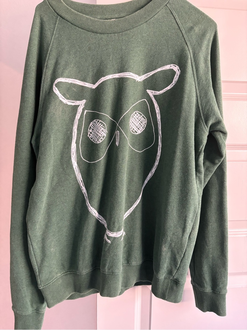 KnowledgeCotton Apparel Sweatshirt Mens Large Green Owl Graphic Fleece Pullover